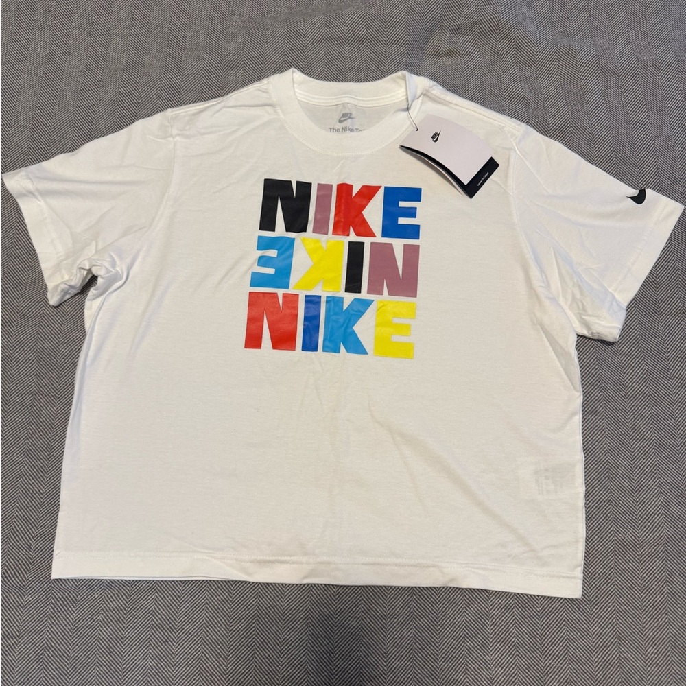 Kid’s Nike White Multicolor Loose Fit Logo T-Shirt